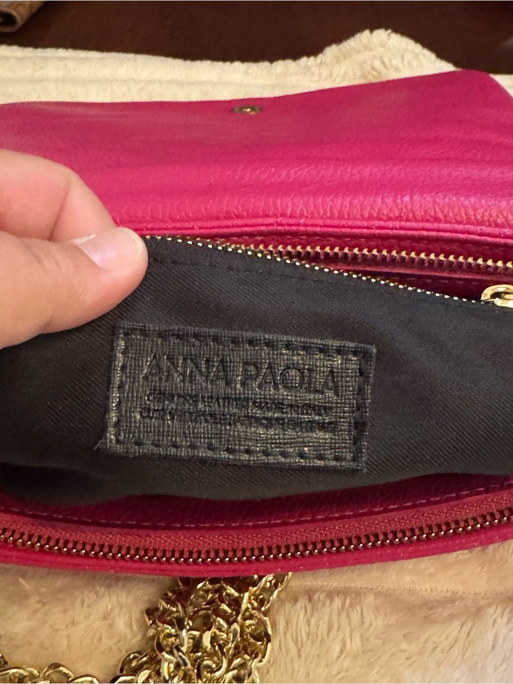 Anna Paola Genuine Italian Leather Quilted Crossbody Bag Pink Gold Chain - Picture 10 of 11